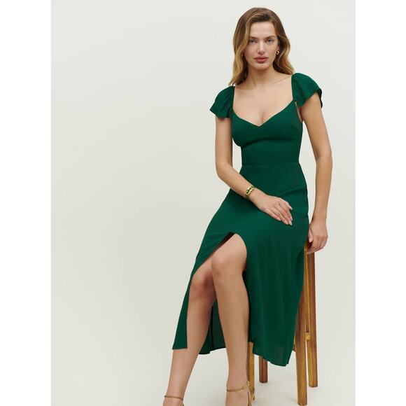 Reformation Baxley Midi Dress Emerald Green Size 8 Holiday Party Formal Wedding - Picture 1 of 16